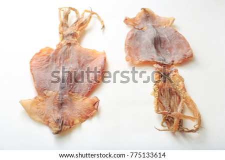 Dry squid with white background
