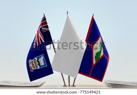 Flags of Falkland Islands and Sint Eustatius with a white flag in the middle