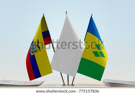 Flags of Ecuador and Saint Vincent and the Grenadines with a white flag in the middle