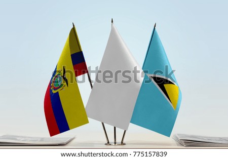 Flags of Ecuador and Saint Lucia with a white flag in the middle