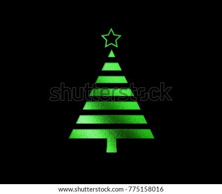 The isolated green glitter Christmas tree flat icon on black background