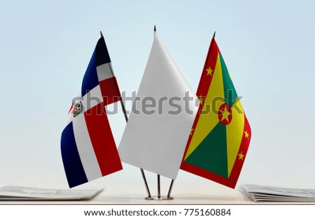 Flags of Dominican Republic and Grenada with a white flag in the middle