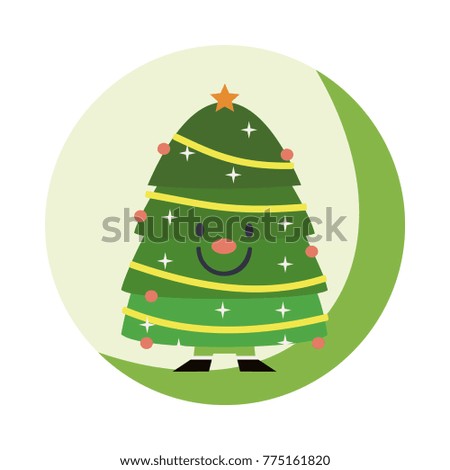 Beautiful vector illustration with nice, smiling christmas tree. Christmas card, poster. Stock vector. 