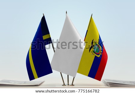 Flags of Curaçao and Ecuador with a white flag in the middle