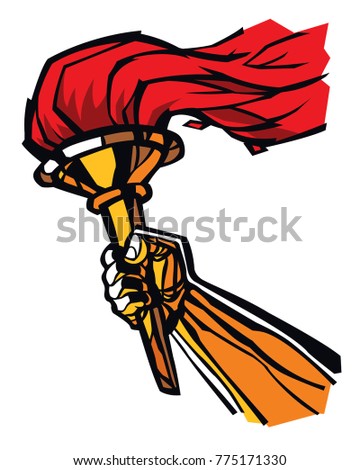 Torch in hand, flat illustration. Vector flat illustration. Image is isolated on white background. Peaceful fire of freedom, equality and brotherhood. Victory in competitions.