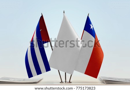 Flags of Cuba and Chile with a white flag in the middle