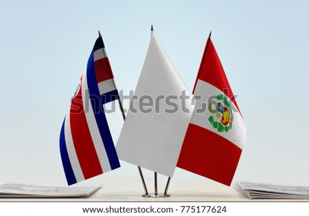 Flags of Costa Rica and Peru with a white flag in the middle