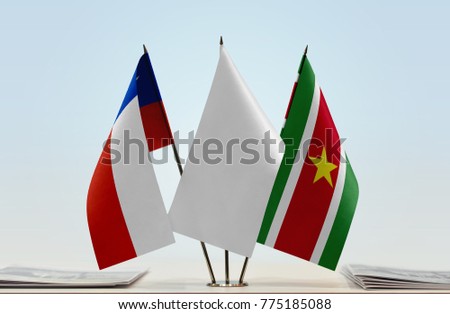 Flags of Chile and Suriname with a white flag in the middle