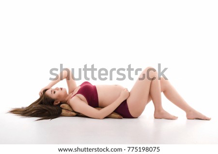 woman pregnant relaxing so sleep on the bed or ground  isolate white background