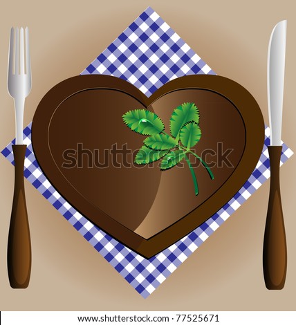plate-heart, a knife and fork