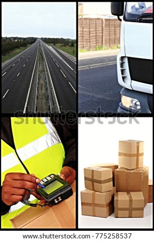 selection of many images to do with transportation of goods to the public stock photo