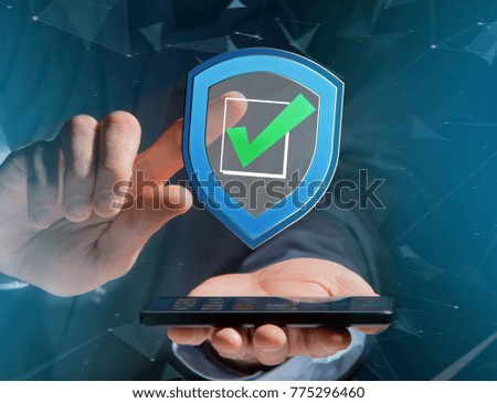 View of a Shield symbol displayed on a futuristic interface - Security and internet concept