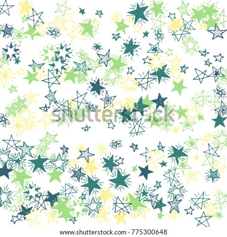 Doodle Background with Stars. White and Starry Stripes in Simple Style. Childish Background for Print, Decoration or Card. Cute Doodle Pattern.