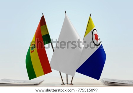 Flags of Bolivia and Bonaire with a white flag in the middle