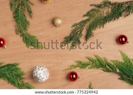 Christmas cecorating elements. Flat layout composition with copy space 