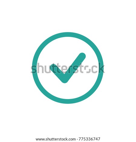 Valid Seal icon. Blue tick in blue circle. Flat OK sticker icon. Isolated on white. Accept button. Good for web and software interfaces. Vector illustration. Royalty-Free Stock Photo #775336747