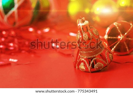 Christmas tree decoration on abstract red background