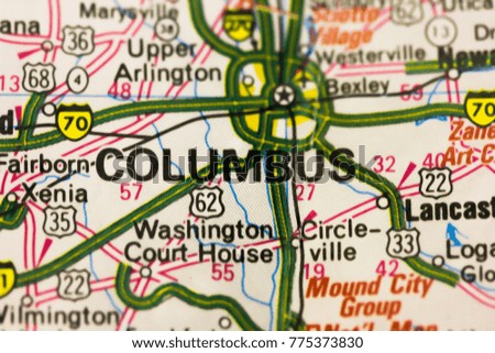Columbus city on the map, USA
