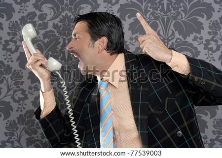 Angry nerd businessman retro telephone call shouting profile wallpaper
