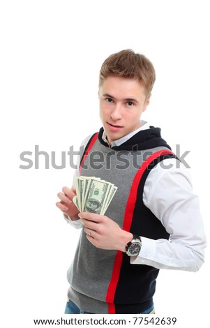 young student holding a dollar