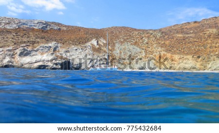 Underwater photo of clear water seascape in beautiful island of Folegandros, Cyclades, Greece                  