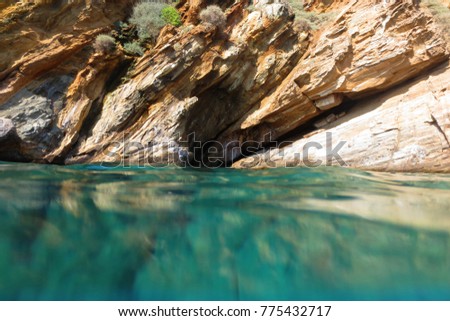 Underwater photo of clear water seascape in beautiful island of Folegandros, Cyclades, Greece                  