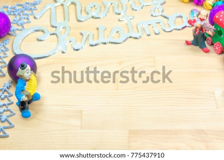 Christmas Ornaments on wood background
