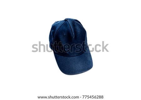 Used Jeans cap ,denim hat on a white background.