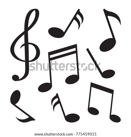 Set of music notes. Black silhouette isolated on white background. Vector illustration