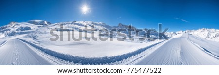 Panoramic view of Italian Alps in the winter, Cervinio ski resort, Italy