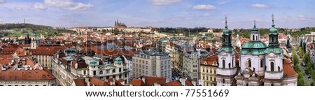 Prague Old Town panoramic photo view from Astronomical Clock