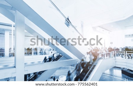 trade show staircase with blurred people