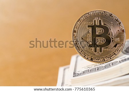 Bitcoin BTC concept. Golden Bitcoin coins as symbol of electronic virtual money