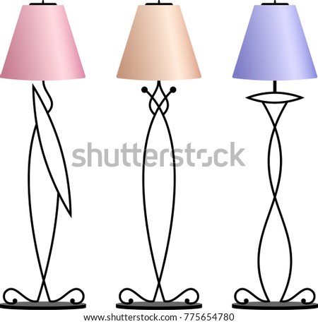 Wrought Iron Table Floor Lamp Raster Illustration