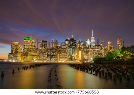 Sunset on Lower Manhattan from Brooklyn Bridge Park