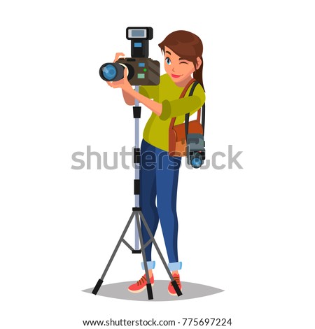 Female Photographer Vector. Studio Photo. Professional Photographer Taking Pictures, Images. Photography Flat Cartoon Illustration
 Royalty-Free Stock Photo #775697224