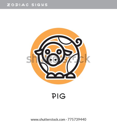 Pig - vector icon. Logo, zodiac sign, symbol of Chinese astrological calendar. 
Cute lines illustration of animal in cartoon style, isolated on white background.
