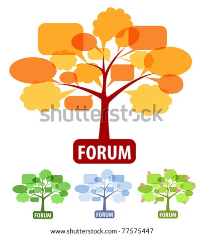 Conceptual icons of forum or chat: the tree of speech bubbles, four season of year as fall, winter, spring and summer.Vector graphic for forum concept.