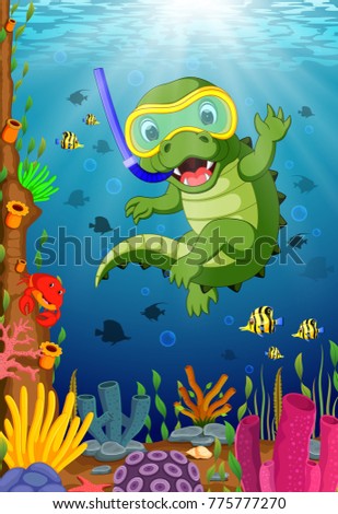 Crocodiles snorkeling underwater sea