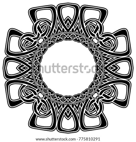 Abstract vector black and white illustration beautiful tracery frame. Decorative vintage tribal cross with patterns. Design element for tattoo or logo.