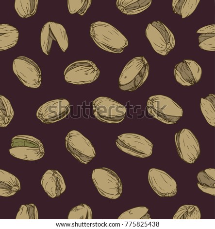
Seamless pattern with pistachio nuts.
In brown background
