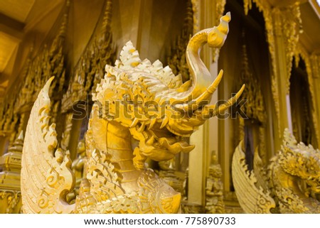 gold color church of Wat Pak Nam Jolo- Bang Khla Chachoengsao
