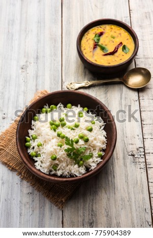 Green peas Basmati rice or matar pulav, served with plain dal
