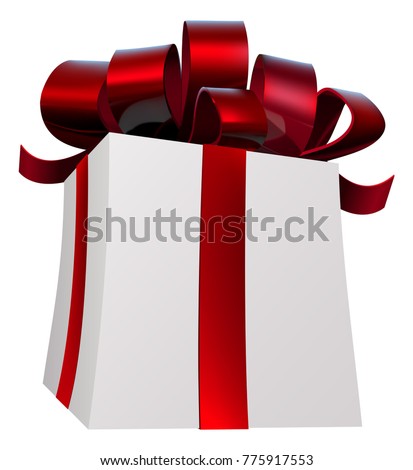 A Christmas or birthday gift present with a red bow and ribbon
