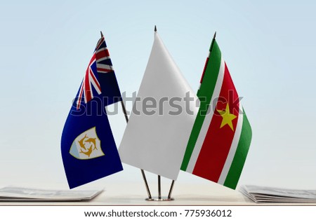Flags of Anguilla and Suriname with a white flag in the middle