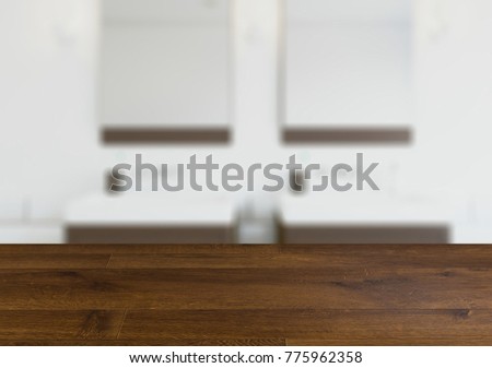 Scandinavian bathroom, classic  vintage interior design.  Empty wooden table.