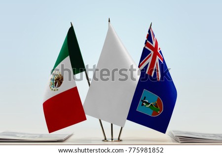 Flags of Mexico and Montserrat with a white flag in the middle