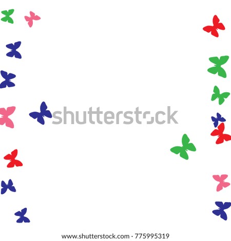 Spring Background with Colorful Butterflies. Simple Cute Pattern for Card, Invitation, Print. Trendy Decoration with Beautiful Butterfly Silhouettes. Vector Background with Moth