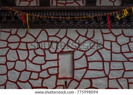 Close up wall and window, the arts of architecture at temple of Nepal.