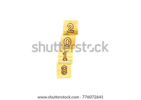 2018 written with wood numbers. Isolated on white background with copy space. Vertical. New Year concept. 